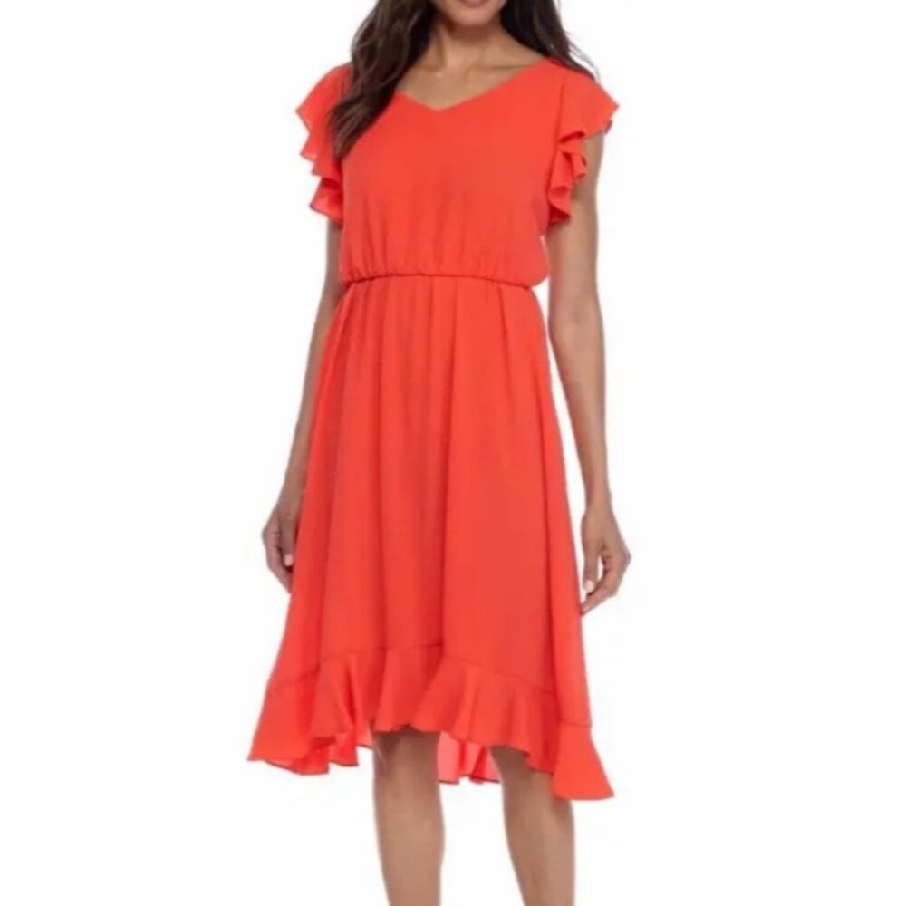 Gabby Skye Dress 16 A Line Orange Flowy Short Sleeve Career Church Washable